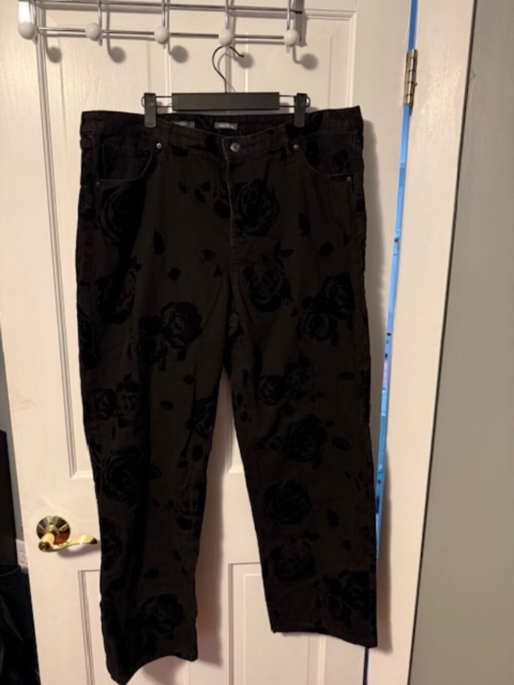 Black Jeans with Velvet Rose Print